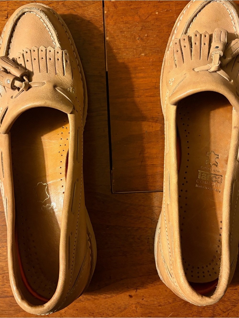 Vibram Tan Leather Kiltie Tassel Moccasins